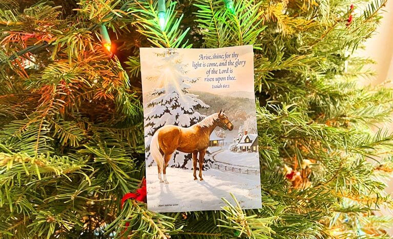 Christmas card on tree