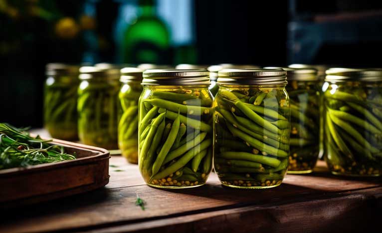 green beans in mason jars
